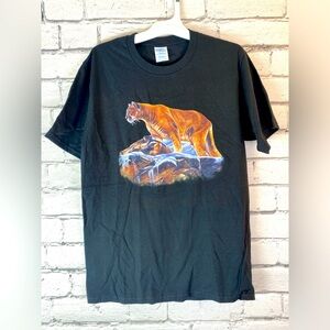 Mountain Lion Cougar Black T Shirt Oversized Small Nature Shirt Graphic Tee 90’s